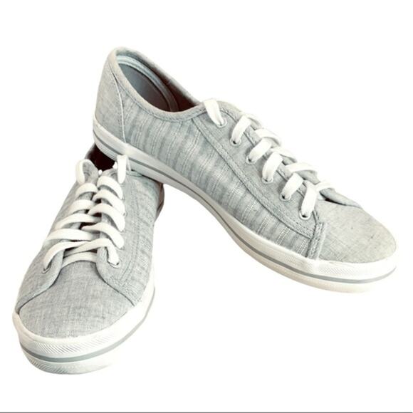 Keds kickstart‎ linen look tennis shoe lace up gray  and white size 8 - Picture 1 of 6